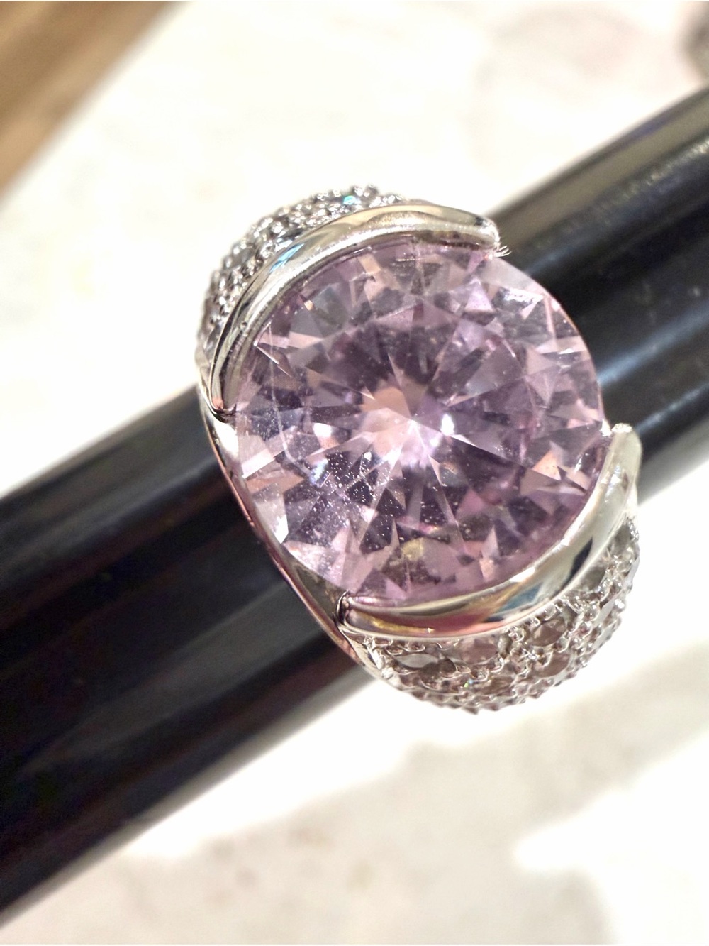 Milor Italy 925 Sterling Silver Pink CZ Statement Cocktail Ring 6